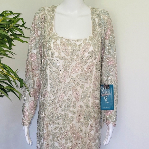 Mac Duggal 5424 Foliage Tea Length Column Dress - Picture 4 of 14